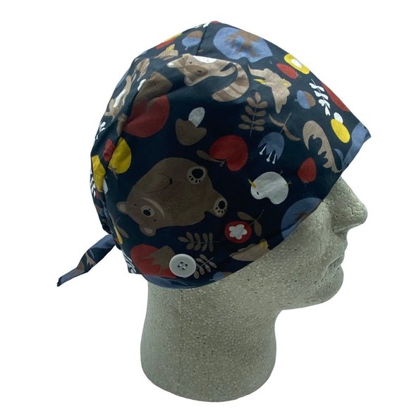 Bear Leaf Floral 100% Cotton 2 Button Adjustable Working Medical Cap - Picture 2 of 6